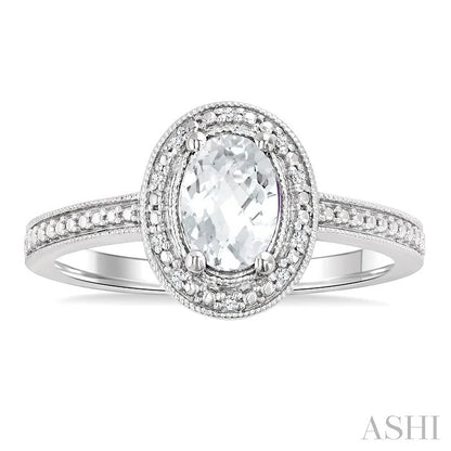 Silver Oval Shape Gemstone & Diamond Ring
