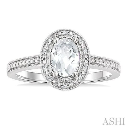 Silver Oval Shape Gemstone & Diamond Ring