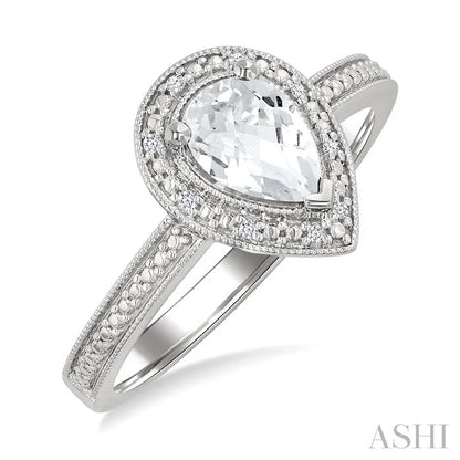 Silver Pear Shape Gemstone & Diamond Ring