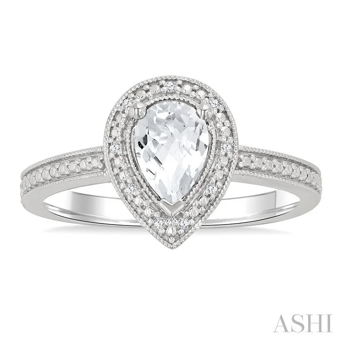 Silver Pear Shape Gemstone & Diamond Ring