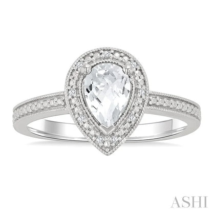 Silver Pear Shape Gemstone & Diamond Ring