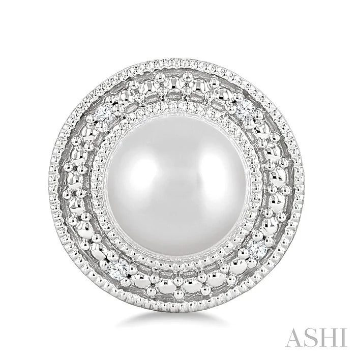 Silver Pearl & Halo Diamond Earrings