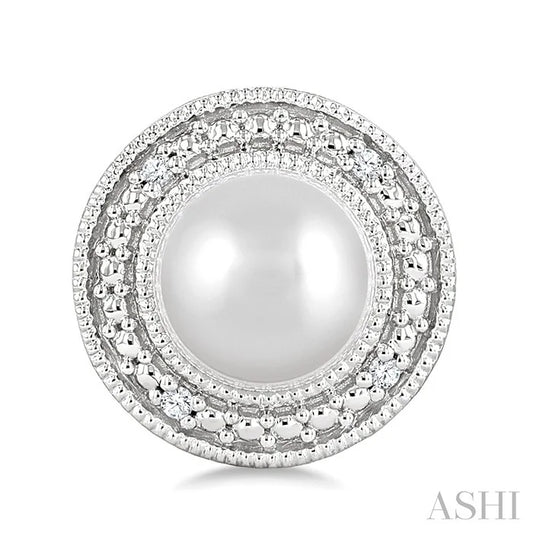 Silver Pearl & Halo Diamond Earrings