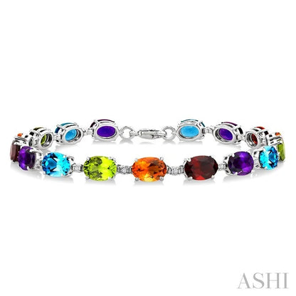 Silver Oval Shape Gemstone & Diamond Bracelet