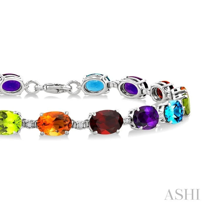 Silver Oval Shape Gemstone & Diamond Bracelet