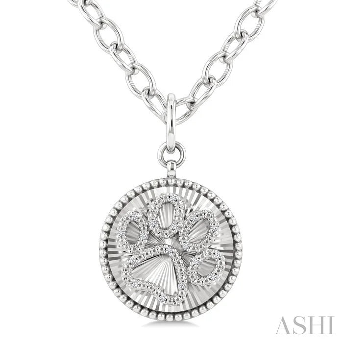 Silver Circle Dog Paw Fluted Medallion Diamond Fashion Pendant