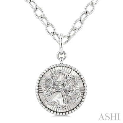 Silver Circle Dog Paw Fluted Medallion Diamond Fashion Pendant