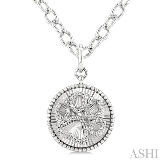 Silver Circle Dog Paw Fluted Medallion Diamond Fashion Pendant