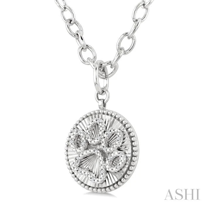 Silver Circle Dog Paw Fluted Medallion Diamond Fashion Pendant