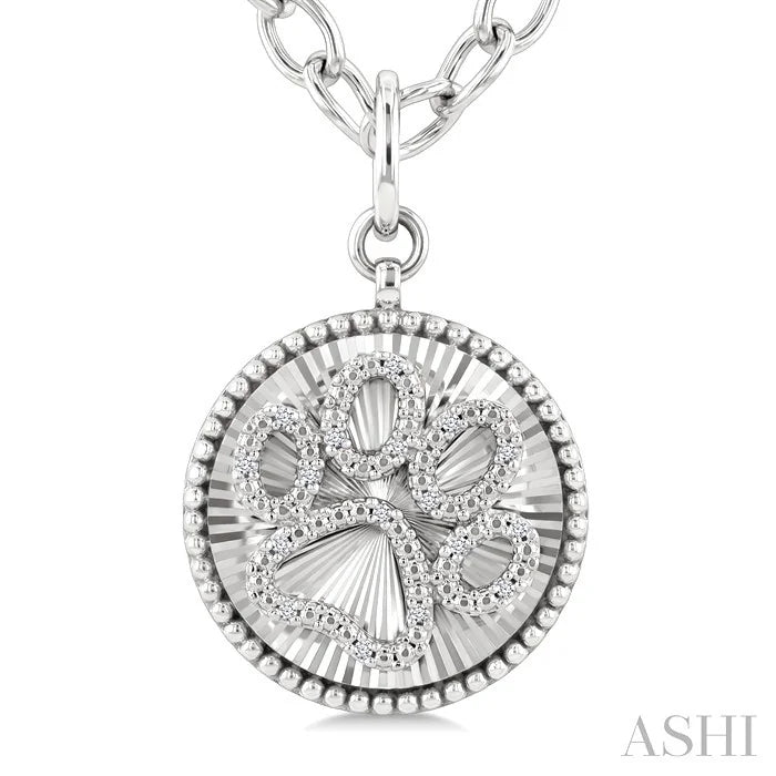 Silver Circle Dog Paw Fluted Medallion Diamond Fashion Pendant