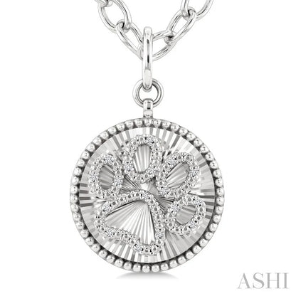 Silver Circle Dog Paw Fluted Medallion Diamond Fashion Pendant