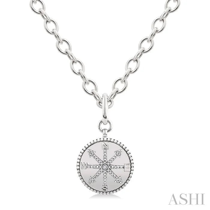 Silver Compass Medallion Diamond Fashion Pendant