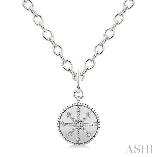 Silver Compass Medallion Diamond Fashion Pendant