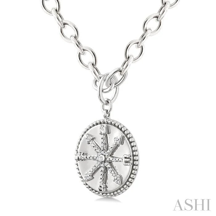 Silver Compass Medallion Diamond Fashion Pendant