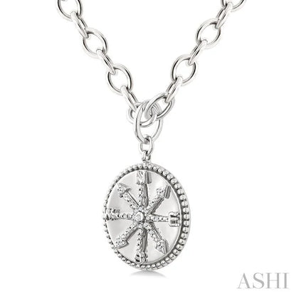 Silver Compass Medallion Diamond Fashion Pendant