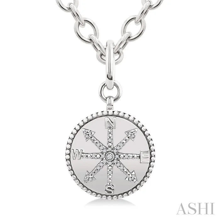Silver Compass Medallion Diamond Fashion Pendant