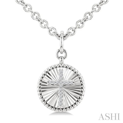Silver Circle Cross Fluted Medallion Diamond Fashion Pendant