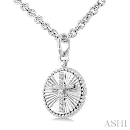 Silver Circle Cross Fluted Medallion Diamond Fashion Pendant