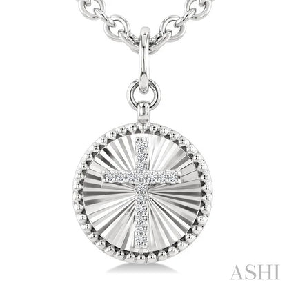 Silver Circle Cross Fluted Medallion Diamond Fashion Pendant