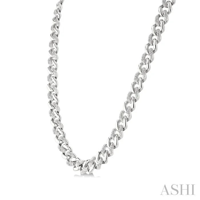 Silver Curb & Cuban Diamond Necklace