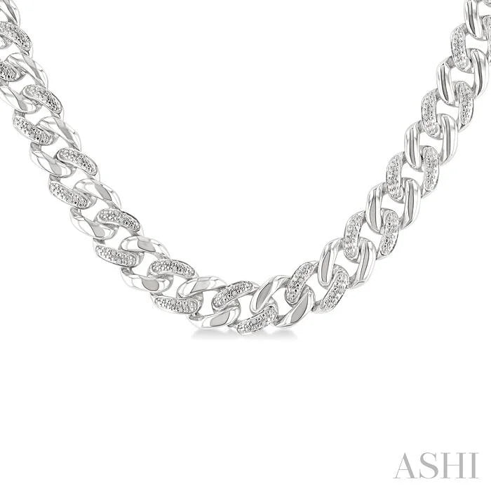 Silver Curb & Cuban Diamond Necklace