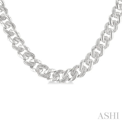 Silver Curb & Cuban Diamond Necklace