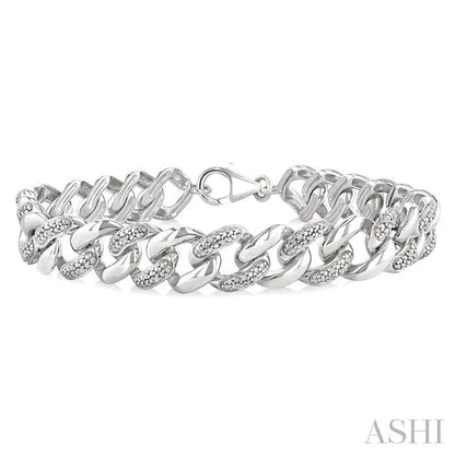 Silver Bold Curb & Cuban Diamond Bracelet