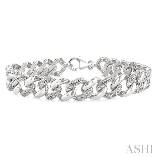 Silver Bold Curb & Cuban Diamond Bracelet