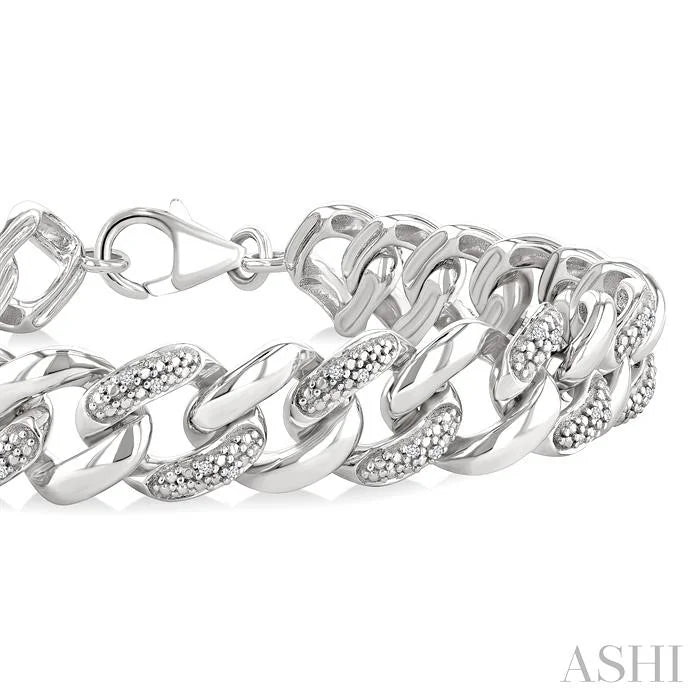 Silver Bold Curb & Cuban Diamond Bracelet