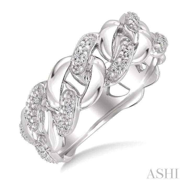 Silver Bold Curb & Cuban Diamond Ring