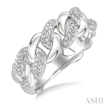 Silver Bold Curb & Cuban Diamond Ring