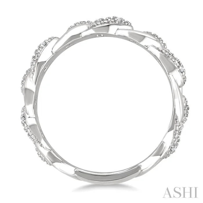 Silver Bold Curb & Cuban Diamond Ring