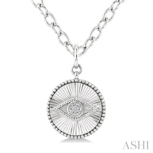 Silver Circle Evil Eye Fluted Medallion Diamond Fashion Pendant