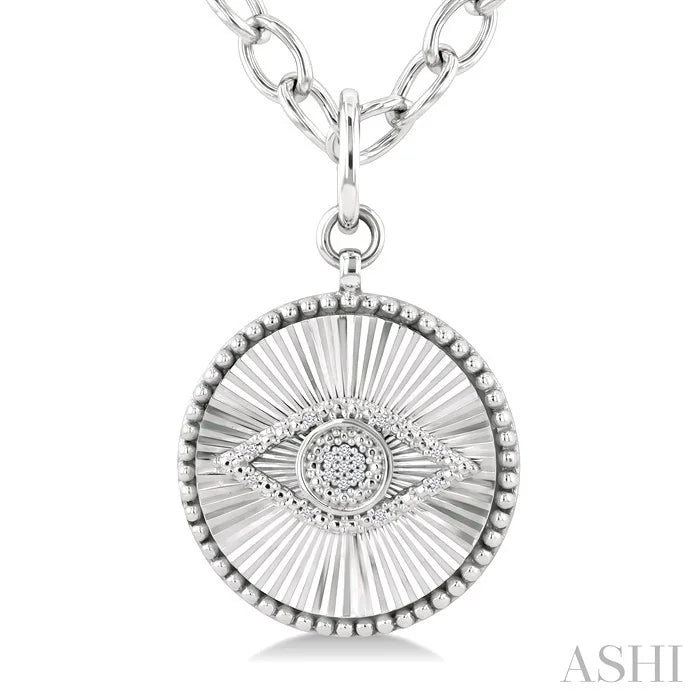 Silver Circle Evil Eye Fluted Medallion Diamond Fashion Pendant