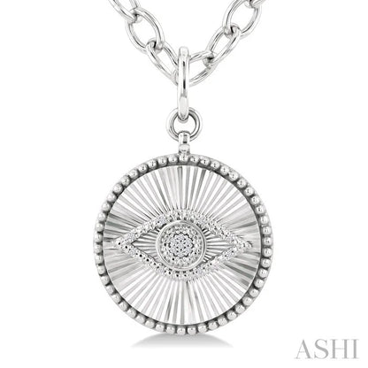 Silver Circle Evil Eye Fluted Medallion Diamond Fashion Pendant
