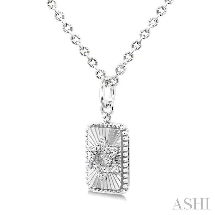 Silver Rectangle Star Of David Fluted Medallion Diamond Pendant