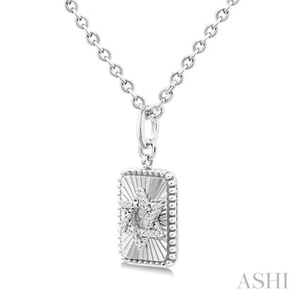 Silver Rectangle Star Of David Fluted Medallion Diamond Pendant
