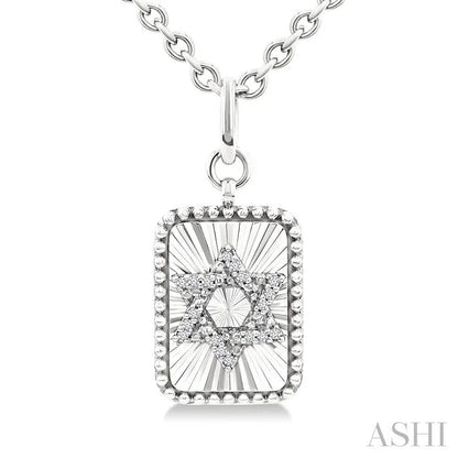 Silver Rectangle Star Of David Fluted Medallion Diamond Pendant