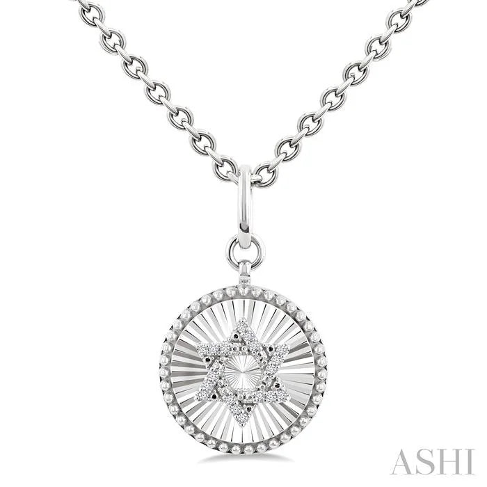 Silver Circle Star Of David Fluted Medallion Diamond Pendant