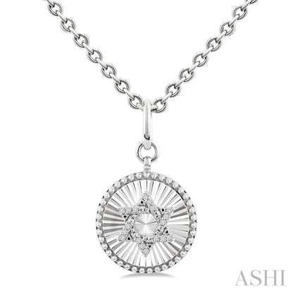 Silver Circle Star Of David Fluted Medallion Diamond Pendant