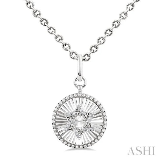 Silver Circle Star Of David Fluted Medallion Diamond Pendant
