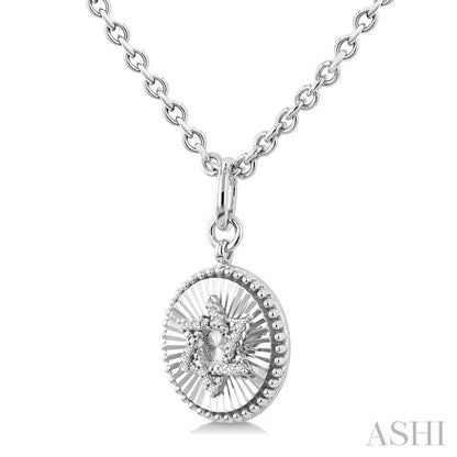 Silver Circle Star Of David Fluted Medallion Diamond Pendant