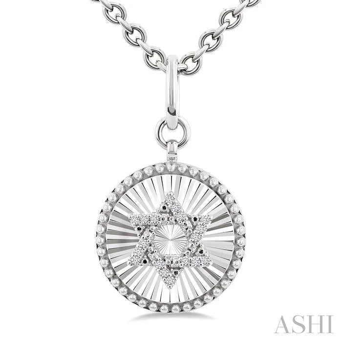 Silver Circle Star Of David Fluted Medallion Diamond Pendant