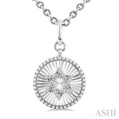 Silver Circle Star Of David Fluted Medallion Diamond Pendant