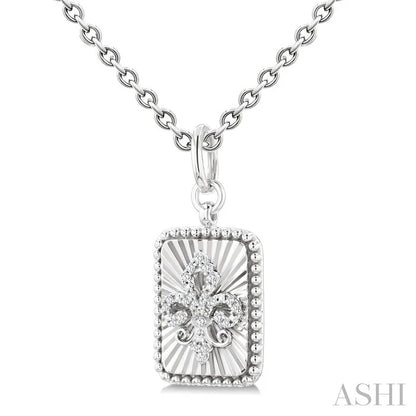 Silver Rectangle Fleur-De-Lis Fluted Medallion Diamond Pendant