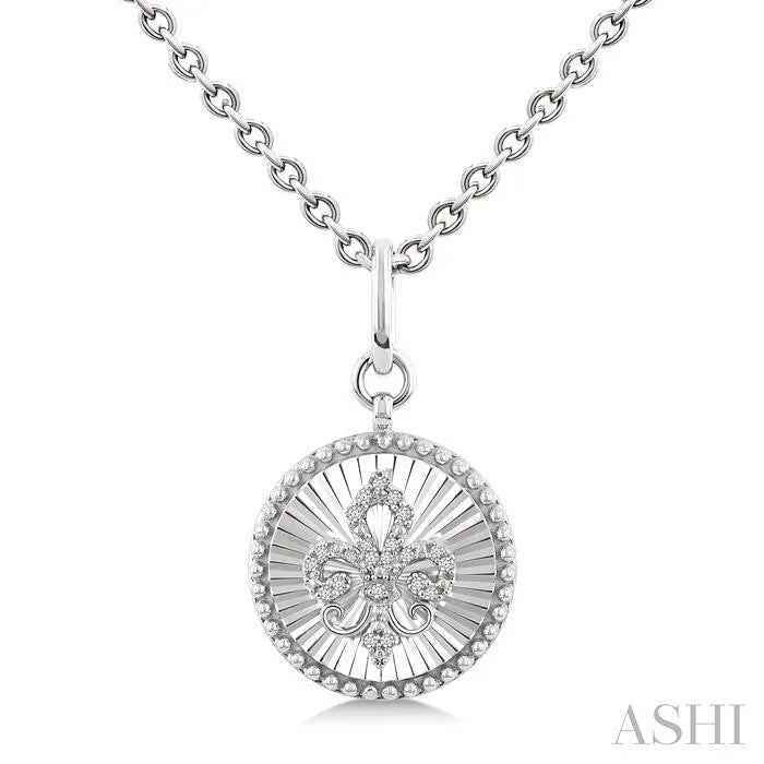 Silver Circle Fleur-De-Lis Fluted Medallion Diamond Pendant