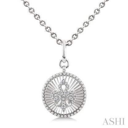 Silver Circle Fleur-De-Lis Fluted Medallion Diamond Pendant