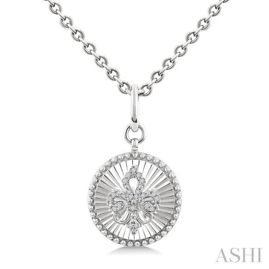 Silver Circle Fleur-De-Lis Fluted Medallion Diamond Pendant