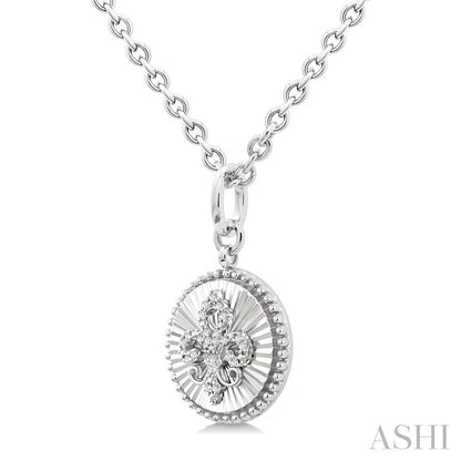 Silver Circle Fleur-De-Lis Fluted Medallion Diamond Pendant
