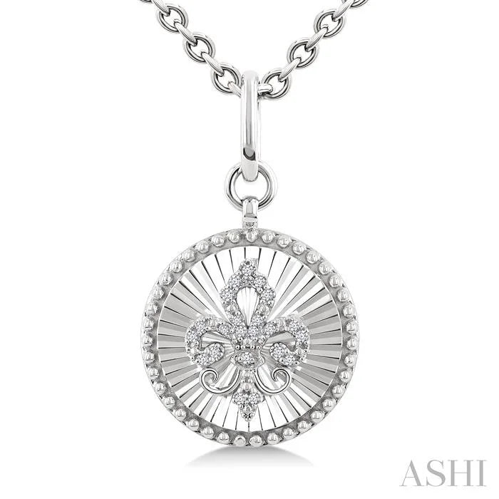 Silver Circle Fleur-De-Lis Fluted Medallion Diamond Pendant